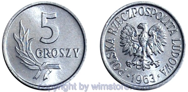 Polen, 5 Groszy 1958 - 1972, Y A46, Aluminium