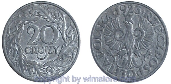 Polen, 20 Groszy 1923, Y 37, Zink