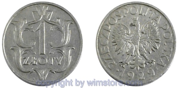 Polen, 1 Zloty 1929, Y 14, Nickel