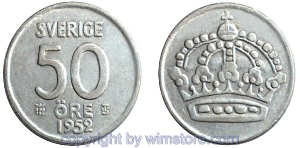 Schweden, 50 Öre 1952 - 1961, KM 825, Billon