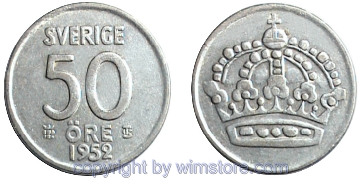 Schweden, 50 Öre 1952 - 1961, KM 825, Billon