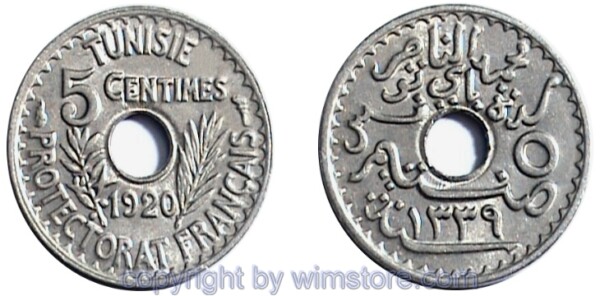 Tunesien, 5 Centimes 1920, KM 245, Ni-Bro