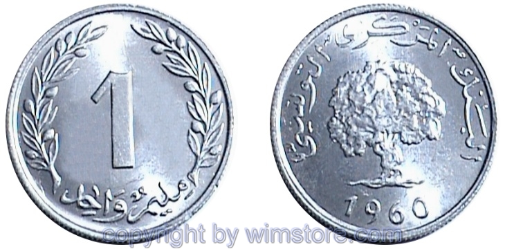 Tunesien, 1 Millim 1960, 1983, KM 280, Aluminium