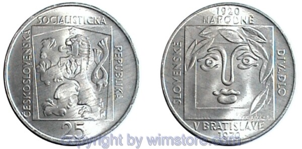 sm14358 Tschechoslowakei, 25 Korun 1970, Slowakisches Nationaltheater, KM 68, Silber
