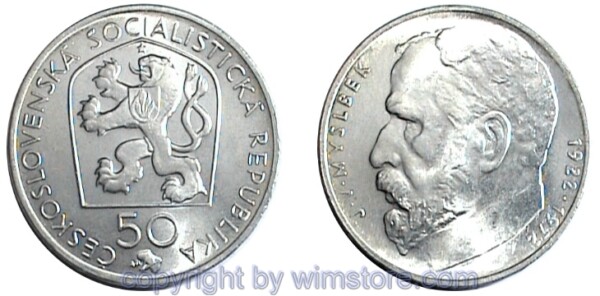 Tschechoslowakei, 50 Korun 1972, Josef Václav Myslbek, KM 77, Silber