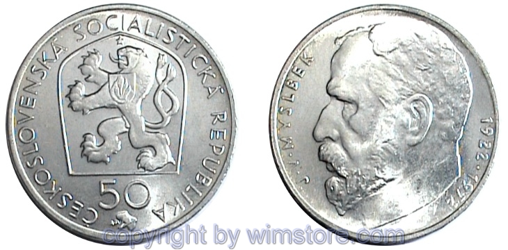 Tschechoslowakei, 50 Korun 1972, Josef Václav Myslbek, KM 77, Silber