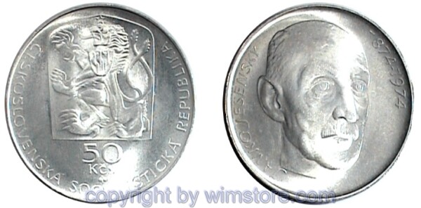 Tschechoslowakei, 50 Korun 1974, Janko Jesenský, KM 81, Silber