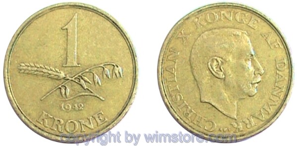 Dänemark, 1 Krone 1942 - 1947 N-S, KM 835, Alu/Bro