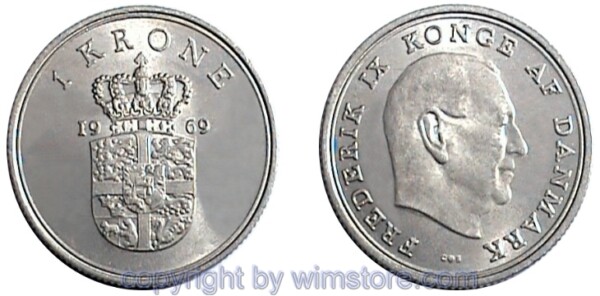 Dänemark, 1 Krone 1960 - 1971 C-S, KM 851.1, Ku/Ni