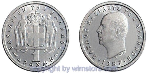 Griechenland, 1 Drachma 1954 - 1965, KM 81, Ku/Ni
