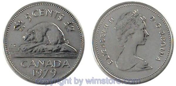 Kanada, 5 Cents 1979 - 1989, KM 60.2 und KM 60.2a, Nickel bzw. Ku/Ni