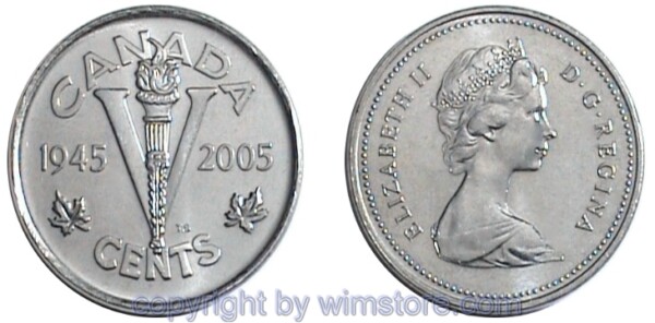 Kanada, 5 Cents 2005, 60 Jahre Sieg, KM 627, Stahl vernickelt