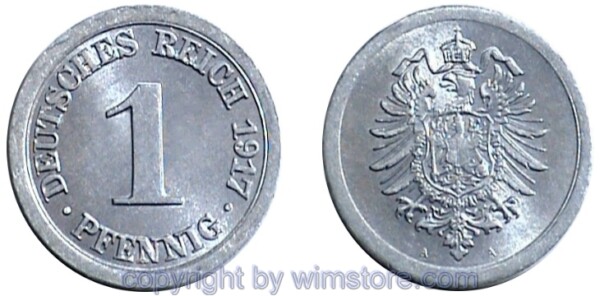 Deutsches Kaiserreich, 1 Pfennig 1916 - 1918, KM 24, Aluminium