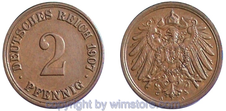 Deutsches Kaiserreich, 2 Pfennig 1904 - 1916, KM 16, Kupfer