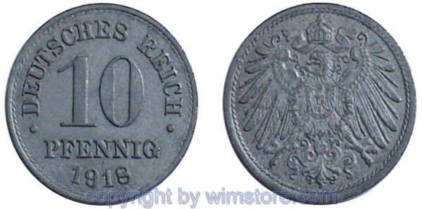 Deutsches Kaiserreich, 10 Pfennig 1917 - 1922, KM 26, Zink