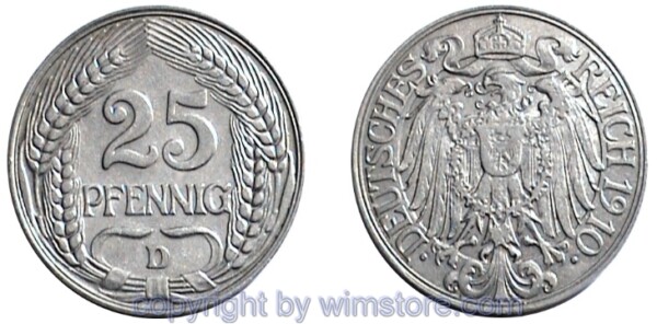 Deutsches Kaiserreich, 25 Pfennig 1909 - 1912, KM 18, Nickel, ss