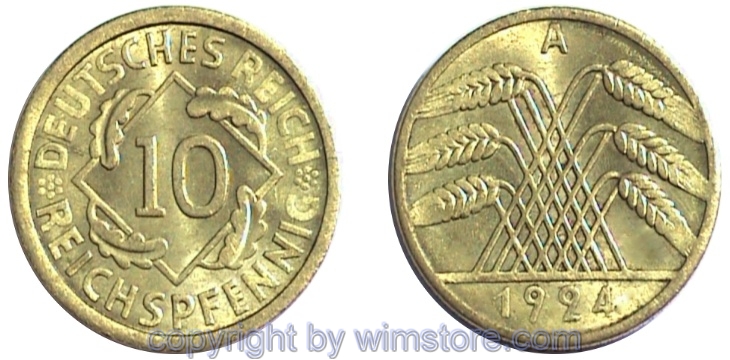 Weimarer Republik, 10 Reichspfennig 1924 - 1936, KM 40, Ku/Alu