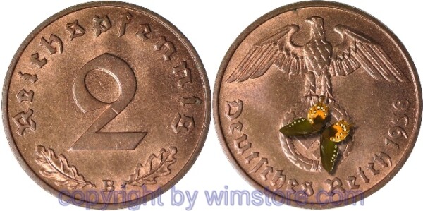 3. Reich, 2 Reichspfennig 1936 - 1940, KM 90, Kupfer