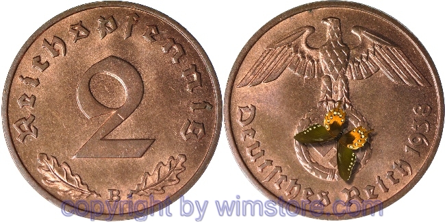 3. Reich, 2 Reichspfennig 1936 - 1940, KM 90, Kupfer