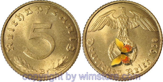 3. Reich, 5 Reichspfennig 1936 - 1939, KM 91, Ku/Alu