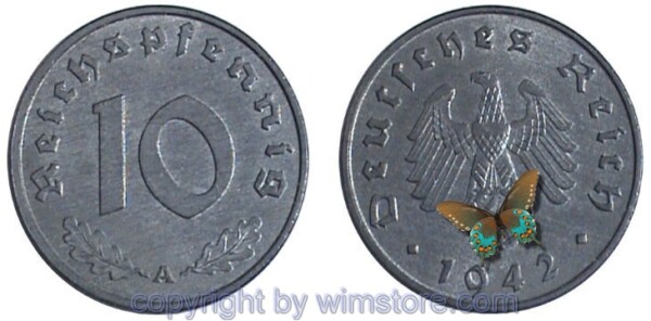 3. Reich, 10 Reichspfennig 1940 - 1945, KM 101, Zink