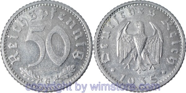 3. Reich, 50 Reichspfennig 1935, KM 87, Aluminium