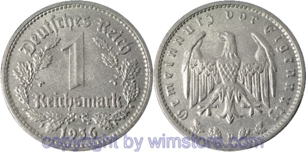 3. Reich, 1 Reichsmark 1933 - 1939, KM 78, Nickel