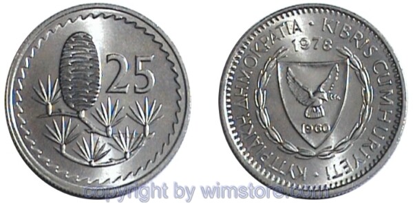 Zypern, 25 Mils 1963 - 1982, KM 40, Ku/Ni