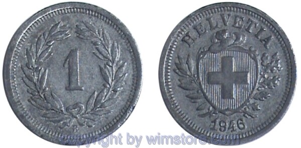 Schweiz, 1 Rappen 1942 - 1946, KM 3a, Zink