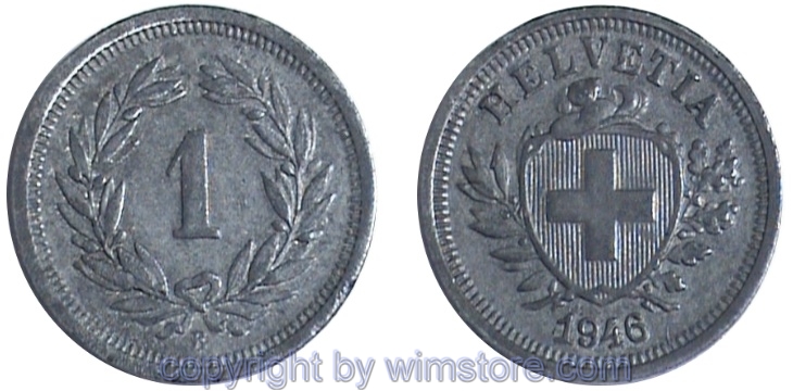 Schweiz, 1 Rappen 1942 - 1946, KM 3a, Zink