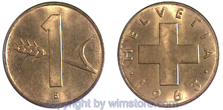 Schweiz, 1 Rappen 1948 - 2006, KM 46, Bronze