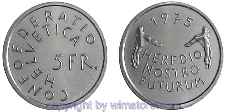 Schweiz, 5 Franken 1975, Denkmalschutz, KM 53, Ku/Ni