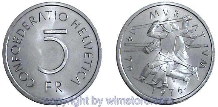 Schweiz, 5 Franken 1976, Murten, KM 54, Ku/Ni
