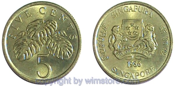 Singapur, 5 Cents 1985 - 1991, KM 50, Alu/Bro