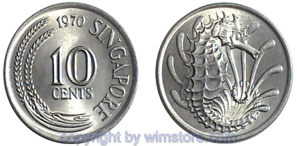 Singapur, 10 Cents 1967 - 1985, KM 3, Ku/Ni