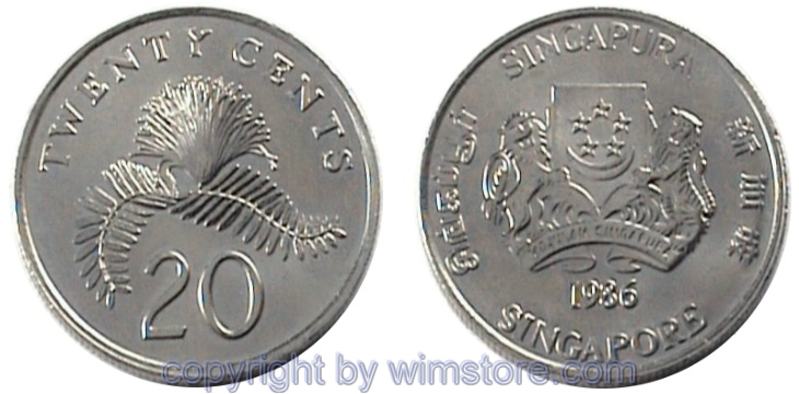 Singapur, 20 Cents 1985 - 1991, KM 52, Ku/Ni