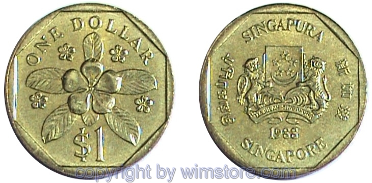 Singapur, 1 Dollar 1987 - 1991, KM 54b, Alu/Bro