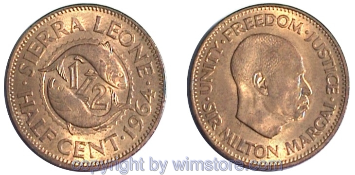 Sierra Leone, 1/2 Cent 1964, KM 16, Bronze