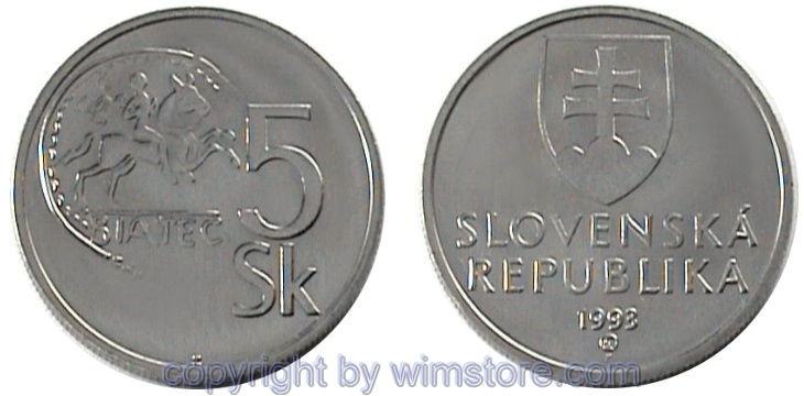 Slowakei, 5 Koruna ab 1993, KM 14, Stahl vernickelt