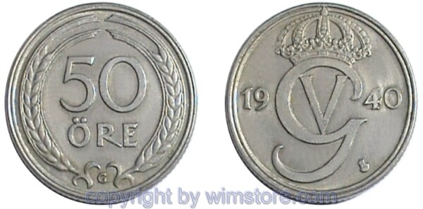 Schweden, 50 Öre 1920 - 1947, KM 796, Ni/Bro