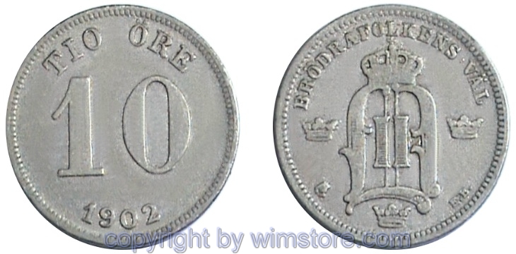 Schweden, 10 Öre 1880 - 1904, KM 755, Billon