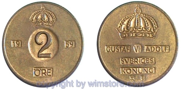 Schweden, 2 Öre 1952 - 1971, KM 821, Bronze