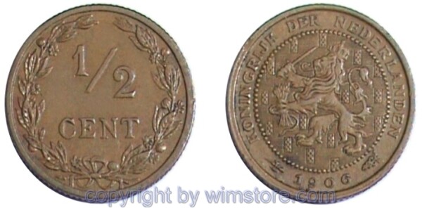 Niederlande, 1/2 Cent 1903, 1906, KM 133, Kupfer