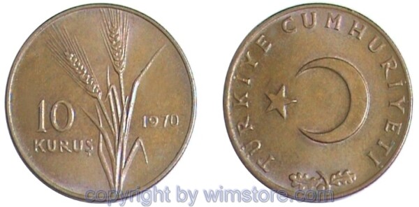 Türkei, 10 Kurus 1969 - 1973, KM 891.2, Bronze