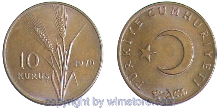 Türkei, 10 Kurus 1969 - 1973, KM 891.2, Bronze