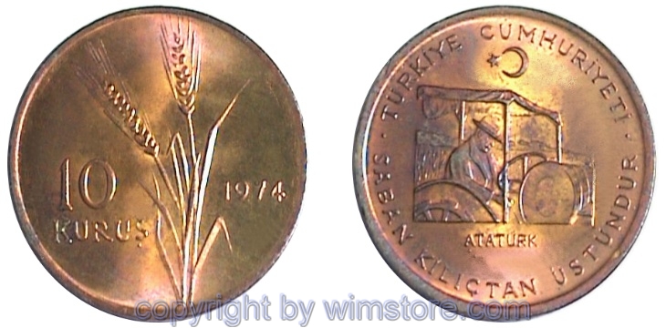 Türkei, 10 Kurus 1974, KM 891.3, Bronze
