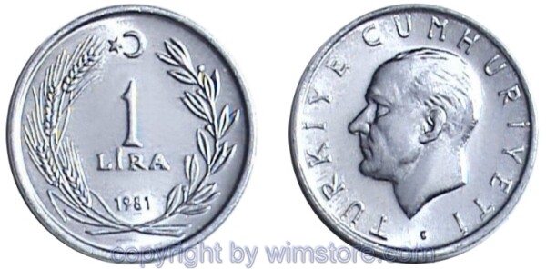 Türkei, 1 Lira 1981, KM 943, Aluminium