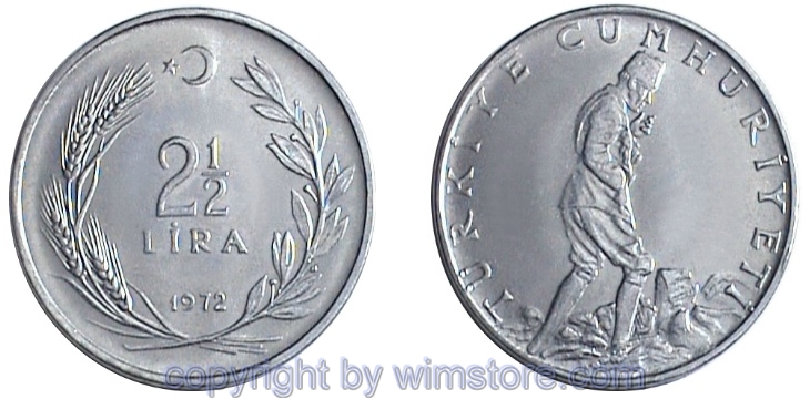 Türkei, 2 1/2 Lira 1969 - 1980, KM 893.2, Stahl