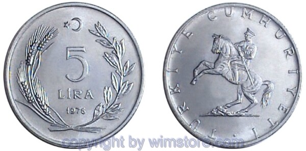 Türkei, 5 Lira 1974 - 1979, KM 905, Stahl
