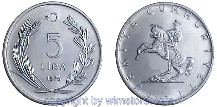 Türkei, 5 Lira 1974 - 1979, KM 905, Stahl